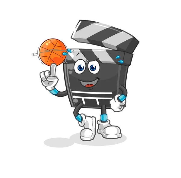 Clapboard Playing Basket Ball Mascot Cartoon Vecto — 스톡 벡터