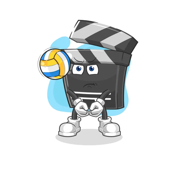 Clapboard Play Volleyball Mascot Cartoon Vecto — 스톡 벡터