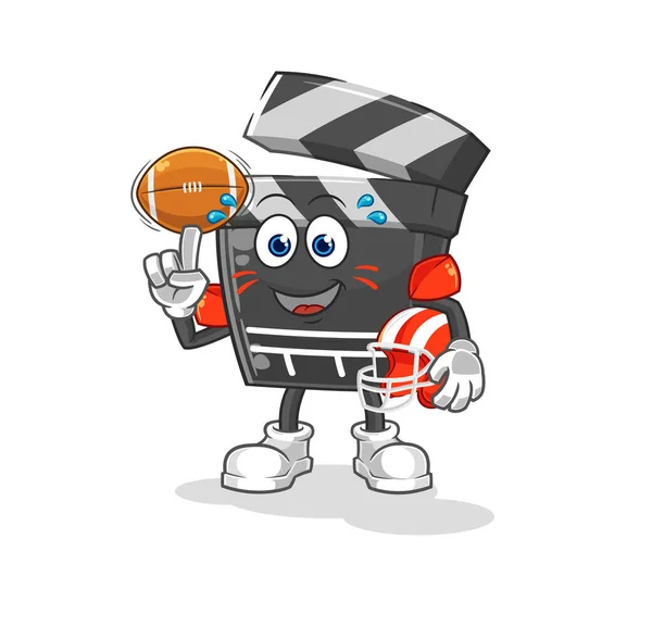 Clapboard Playing Rugby Character Cartoon Mascot Vecto — 스톡 벡터