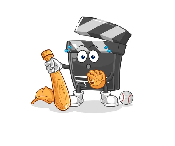 Clapboard Baseball Catcher Cartoon Cartoon Mascot Vecto — 스톡 벡터