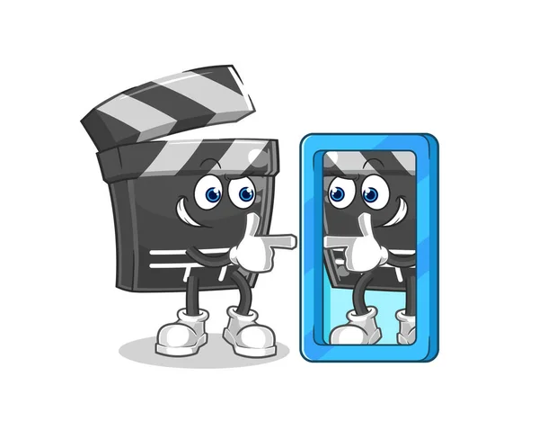 Clapboard Looking Mirror Cartoon Cartoon Mascot Vecto — Vetor de Stock