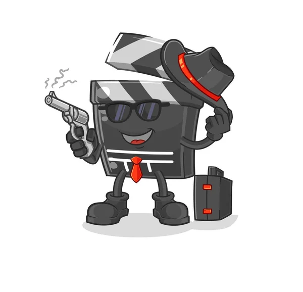 Clapboard Mafia Gun Character Cartoon Mascot Vecto — Vetor de Stock