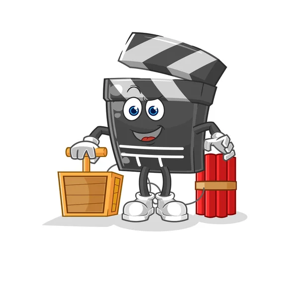 Clapboard Holding Dynamite Detonator Cartoon Mascot Vecto — Vetor de Stock