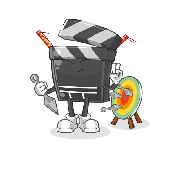 Clapboard Ninja Cartoon Character Vecto — Vetor de Stock