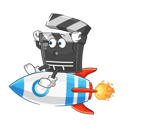 Clapboard Ride Rocket Cartoon Mascot Vecto — Διανυσματικό Αρχείο