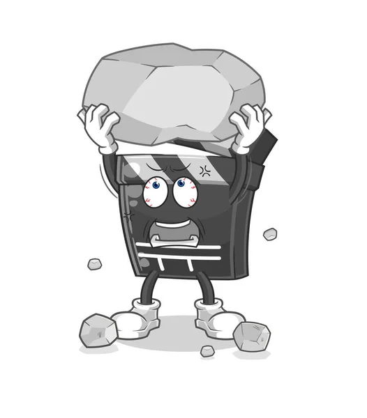 Clapboard Lifting Rock Cartoon Character Vecto — ストックベクタ