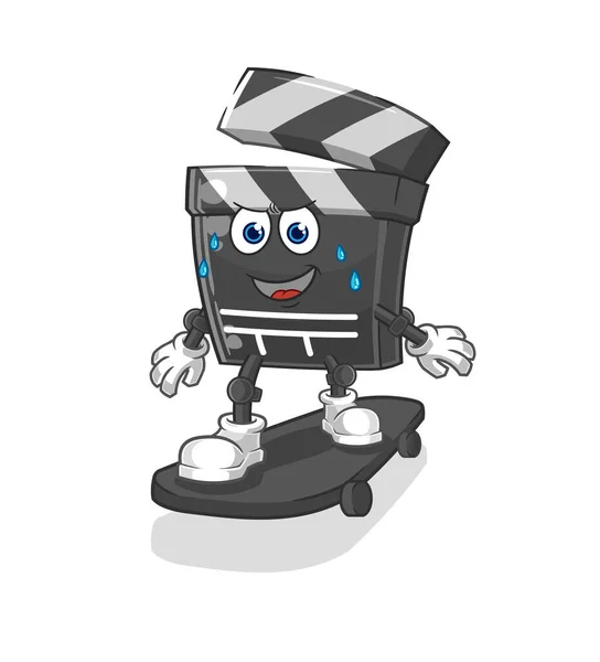 Clapboard Riding Skateboard Cartoon Character Vecto — ストックベクタ