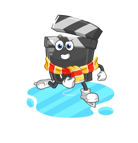 Clapboard Ice Skiing Cartoon Character Mascot Vecto — 스톡 벡터