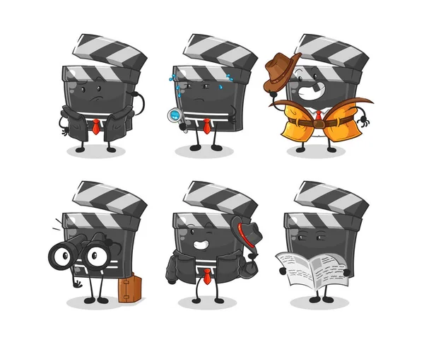 Clapboard Detective Group Character Cartoon Mascot Vecto — Stock Vector