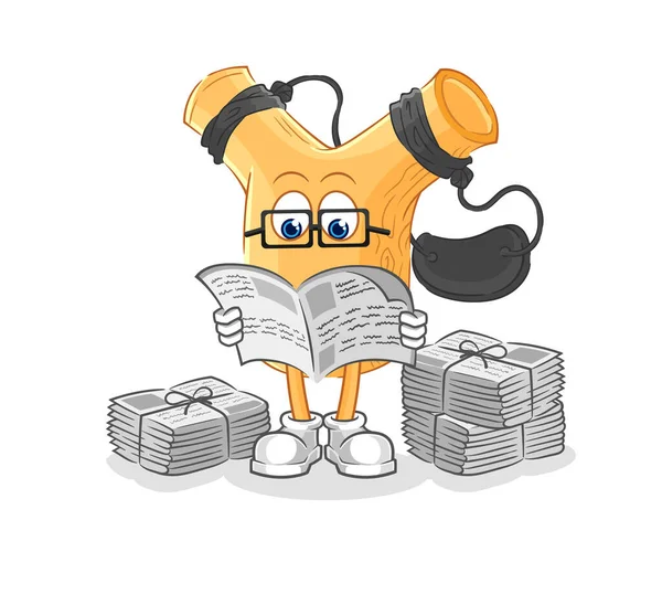 Slingshot Read Newspaper Cartoon Character Vecto — Διανυσματικό Αρχείο