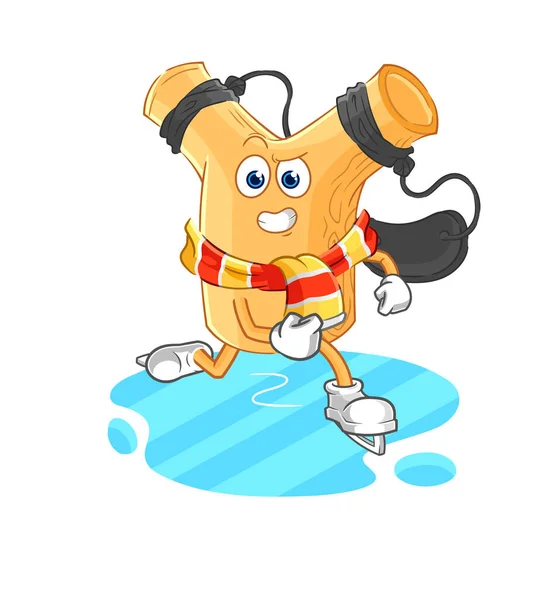Slingshot Ice Skiing Cartoon Character Mascot Vecto — Stockvektor