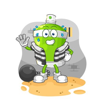 the spray paint criminal in jail. cartoon characte
