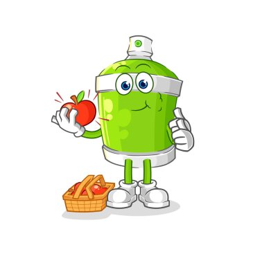 the spray paint eating an apple illustration. character vecto