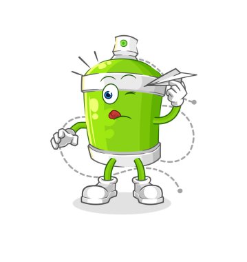 the spray paint with paper plane character. cartoon mascot vecto