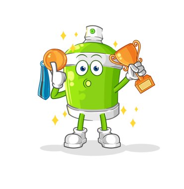 the spray paint winner with trophie. cartoon characte