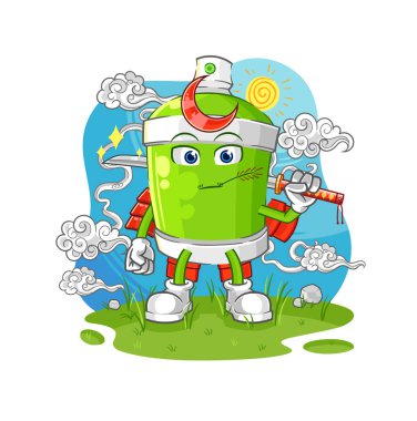 the spray paint samurai cartoon. cartoon mascot vecto