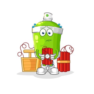 the spray paint holding dynamite character. cartoon mascot vecto
