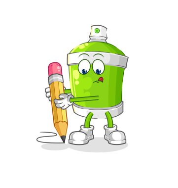 the spray paint write with pencil. cartoon mascot vecto