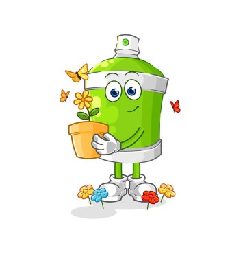 the spray paint with a flower pot. character vecto
