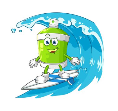 the spray paint surfing character. cartoon mascot vecto