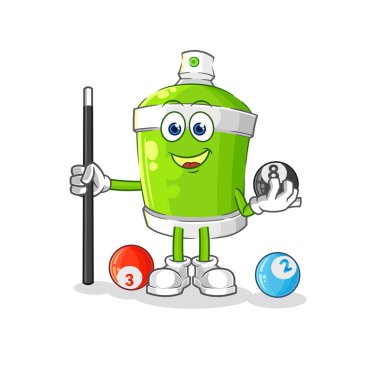the spray paint plays billiard character. cartoon mascot vecto
