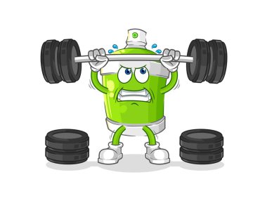 the spray paint lifting the barbell character. cartoon mascot vecto
