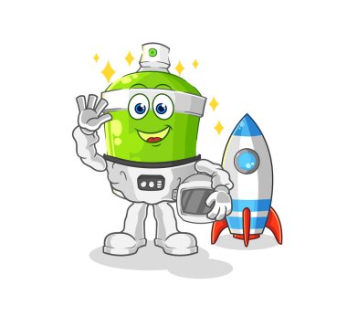 the spray paint astronaut waving character. cartoon mascot vecto