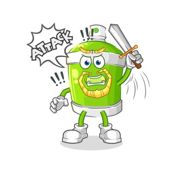 the spray paint knights attack with sword. cartoon mascot vecto