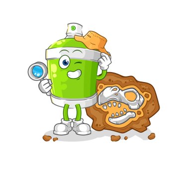 the spray paint archaeologists with fossils mascot. cartoon vecto