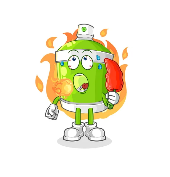 Spray Paint Eat Hot Chilie Mascot Cartoon Vecto — Stock Vector