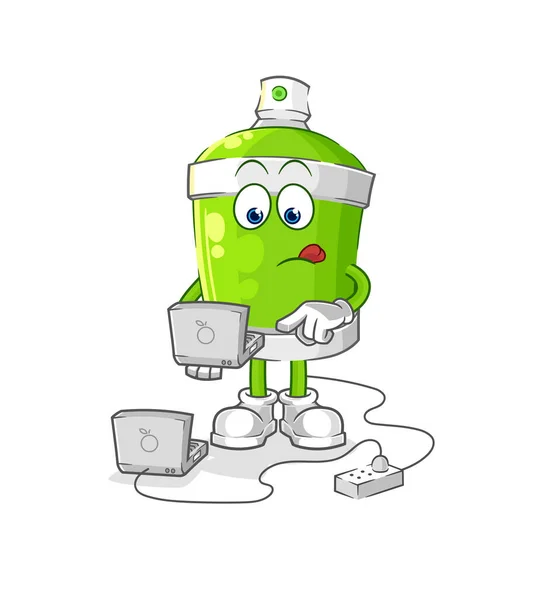 Spray Paint Laptop Mascot Cartoon Vecto — Stockvektor