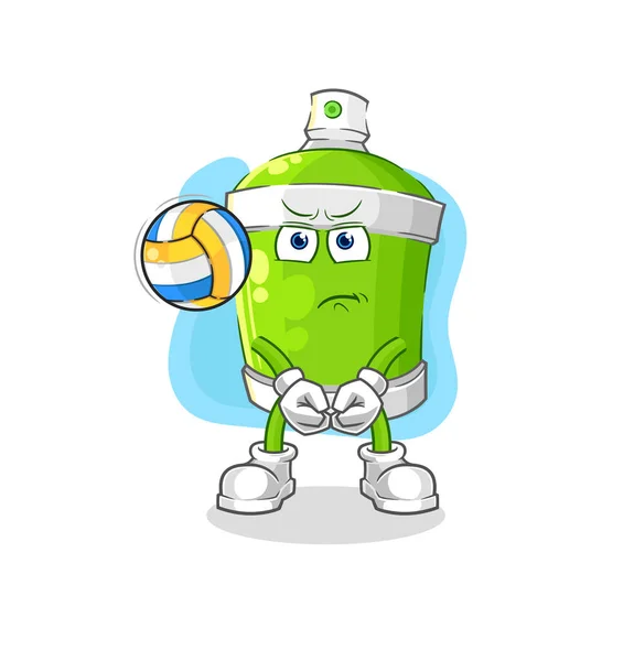 Spray Paint Play Volleyball Mascot Cartoon Vecto — Stock Vector