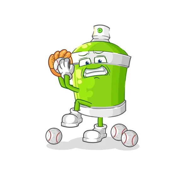 Spray Paint Baseball Pitcher Cartoon Cartoon Mascot Vecto — Stockvektor