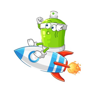 the spray paint ride a rocket cartoon mascot vecto