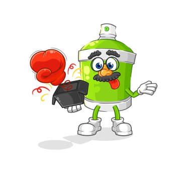 the spray paint prank glove in the box. cartoon masco