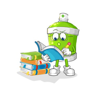 the spray paint studying mascot. cartoon vecto