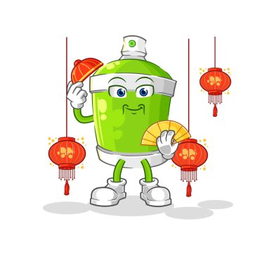 the spray paint Chinese with lanterns illustration. character vecto