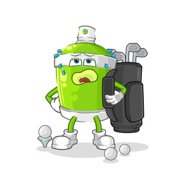 the spray paint with golf equipment. cartoon mascot vecto