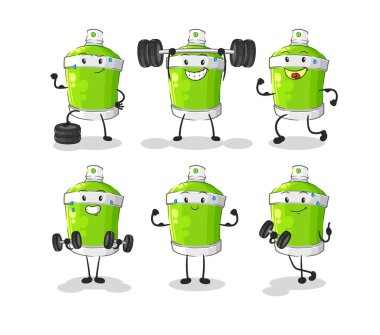 the spray paint exercise set character. cartoon mascot vecto