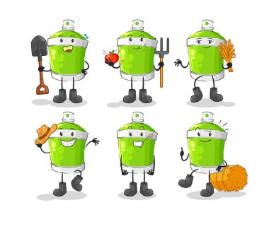 the spray paint farmer group character. cartoon mascot vecto