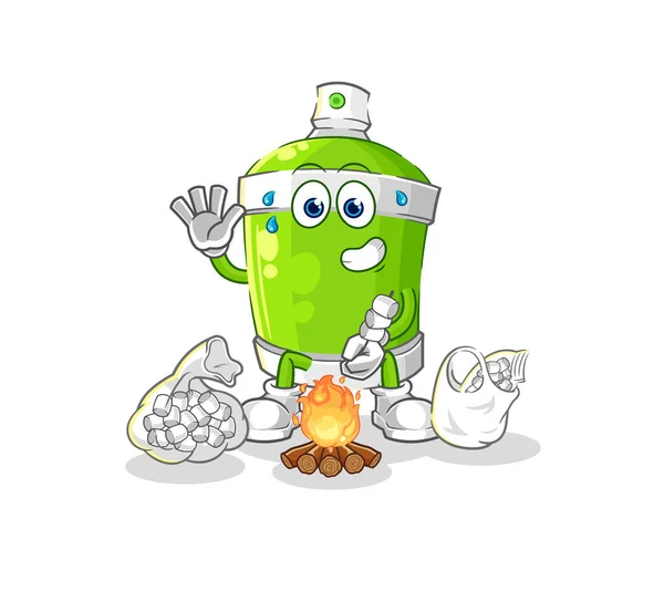 Spray Paint Roasting Marshmallows Cartoon Mascot Vecto — Stock Vector
