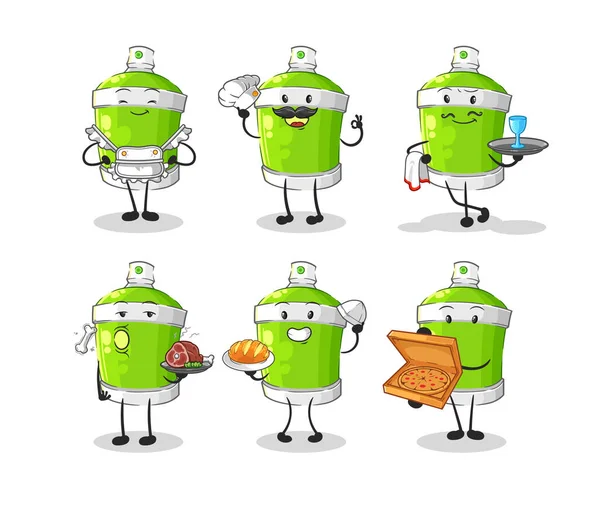 Spray Paint Restaurant Group Character Cartoon Mascot Vecto — Stock Vector
