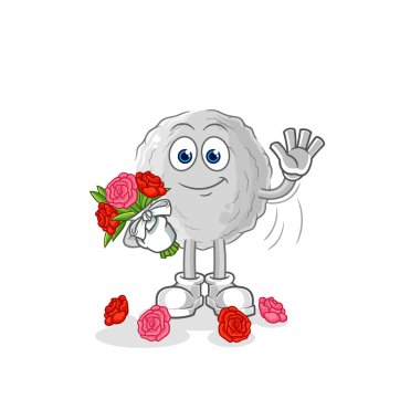 the rock with bouquet mascot. cartoon vecto
