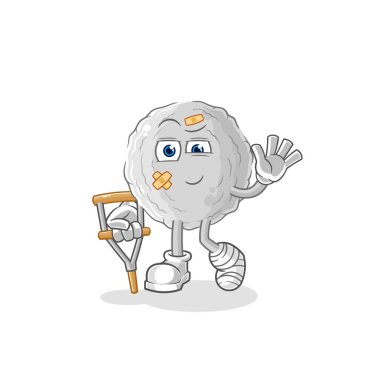 the rock sick with limping stick. cartoon mascot vecto