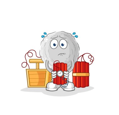 the rock holding dynamite character. cartoon mascot vecto