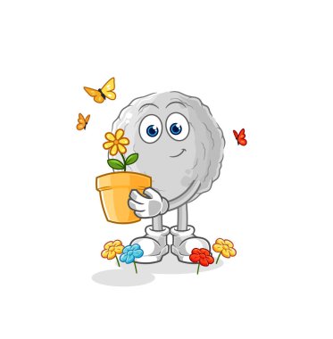 the rock with a flower pot. character vecto