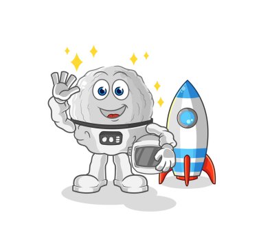 the rock astronaut waving character. cartoon mascot vecto