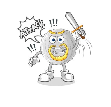the rock knights attack with sword. cartoon mascot vecto
