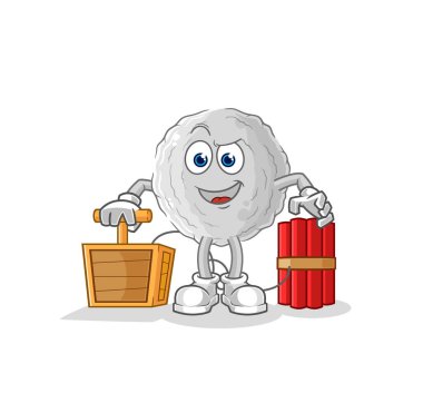 the rock holding dynamite detonator. cartoon mascot vecto