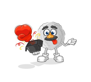 the rock prank glove in the box. cartoon masco